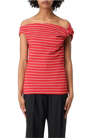 Msgm Bluser & Skjorter, Dame, Rød, S, Uld, Rød Stribet Off-the-Shoulder Top