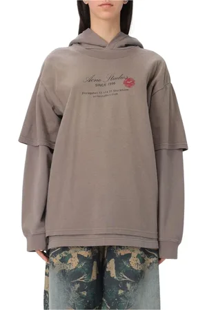 Acne Studios Sweathshirts & Hoodies, Dame, Grå, S, Bomuld, Grå Dobbeltlag Hættetrøje Sweatshirt