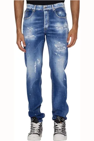 John Richmond Jeans, Herre, Blå, W32, Bomuld, Slim jeans med foran revner