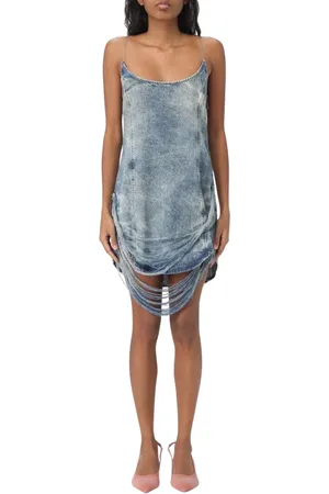 Diesel Kjole, Dame, Blå, XS, Denim, Blå Denim Mini Kjole Frynset Kants