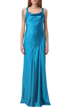 Alberta Ferretti Kjole, Dame, Blå, S, Rosa Maxi Kjole med Cowel Neck