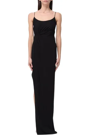 Pinko Kjole, Dame, Sort, S, Elegant Maxi Kjole med Sideslidse