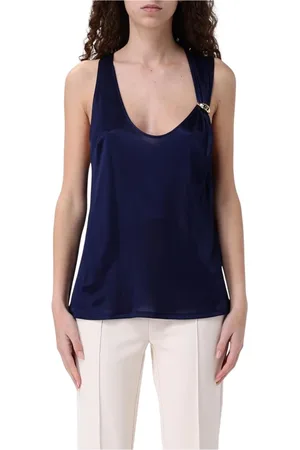 Elisabetta Franchi Top, Dame, Blå, S, Hvid Silke Twist Tank Top