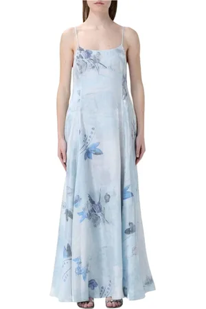 Emporio Armani Kjole, Dame, Blå, M, Blå Blomstret Maxi Kjole
