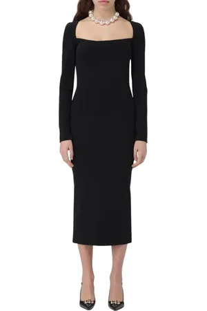 Dolce & Gabbana Kjole, Dame, Sort, XS, Uld, Elegant Square Neck Bodycon Kjole