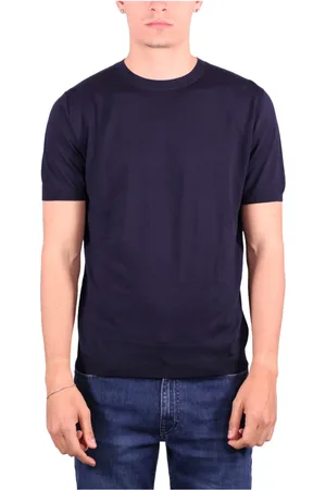 KANGRA CASHMERE Top, Herre, Blå, L, Bomuld, Blå Silke og Bomuld T-shirt Polo