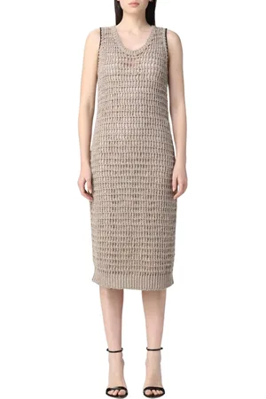 Brunello Cucinelli Kjole, Dame, , S, Elegant Tekstureret Midi Kjole