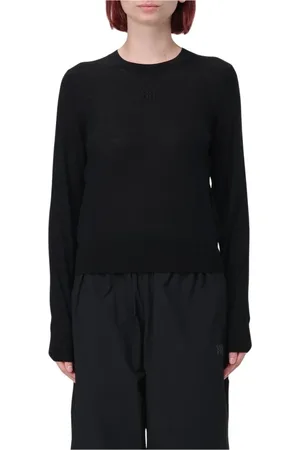 Alexander Wang Strik, Dame, Sort, M, Uld, Sort Merinould Rund Hals Striktrøje