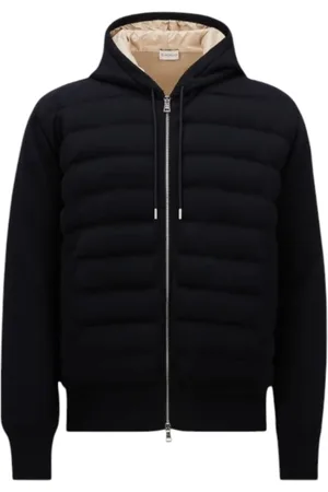 Moncler Jakke, Herre, Blå, L, Uld, Marineblå Uld Zip-up Hættetrøje