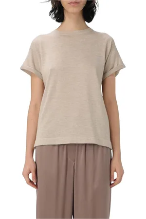 Brunello Cucinelli Top, Dame, , L, Kashmir Crew Neck Top i Sand