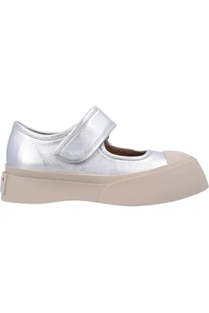 Marni Sko, Dame, Grå, 36 EU, Læder, Sølv Platform Sneaker Metallic Læder