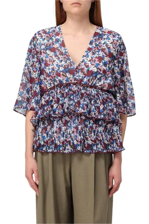 Ganni Bluser & Skjorter, Dame, Flerfarvet, S, Uld, Blomstret Plisseret Top