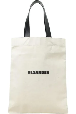 Jil Sander Taske, Dame, , ONE SIZE, Læder, Hvid Canvas Tote Taske med Læderhåndtag