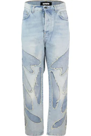 BARROW Jeans, Herre, Blå, W31, Denim, Blå Straight Jeans med Lys Denim Patch