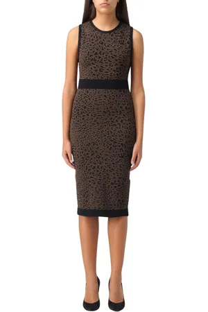 Liu Jo Kjole, Dame, Brun, S, Elegant Leopard Knit Midi Kjole