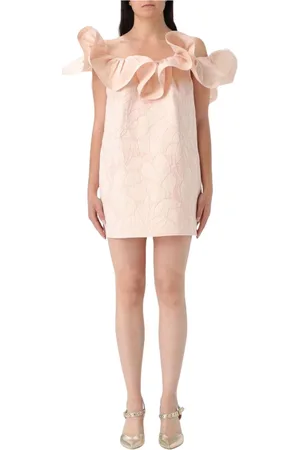 Elisabetta Franchi Kjole, Dame, Lyserød, L, Elegant Blomstret Ruffle Mini Kjole