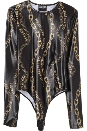 VERSACE Top, Dame, Sort, S, Polyester, Kæde Print Bodysuit Kvinde Sort