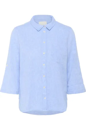 Part Two Bluser & Skjorter, Dame, Blå, M, Chambrey Bluse med ¾ Ærmer