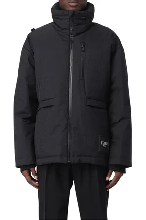 Fendi Jakke, Herre, Sort, L, Nylon, Moderne Geometrisk Pufferjakke