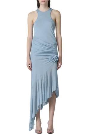 BLUMARINE Kjole, Dame, Blå, S, Elegant Ruffle Midi Kjole