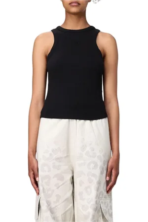 DISCLAIMER Top, Dame, Sort, L, Bomuld, Sort Ribbet Tank Top