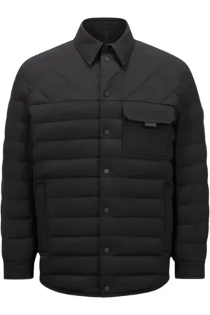 Moncler Jakke, Herre, Sort, XL, Læder, Sort dunskjortejakke med stræk