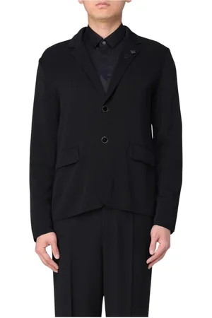LARDINI Jakke, Herre, Sort, L, Uld, Elegant Slim Fit Strikblazer