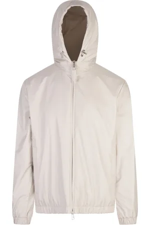 Moncler Jakke, Herre, Hvid, L, Læder, Hvid Vinterfrakke Læder Logo Hætte