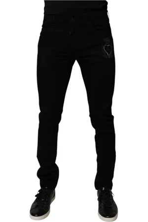 Dolce & Gabbana Jeans, Herre, Sort, 3XL, Denim, Sort Skinny Denim Jeans med Helligt Hjerte