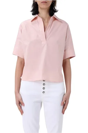 Dondup Bluser & Skjorter, Dame, Lyserød, L, Bomuld, Hvid V-hals Poplin Bluse