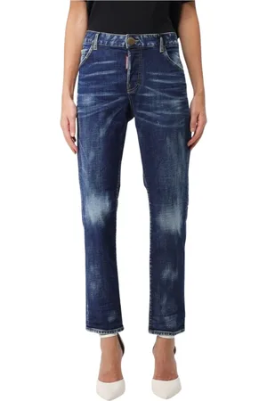 Dsquared2 Jeans, Dame, Blå, XS, Denim, Slidte Straight Leg Jeans