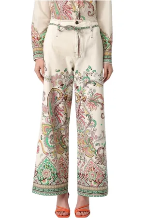 Etro Bukser, Dame, Flerfarvet, W29, Tyl, Hvid Paisley Print Wide Leg Jeans