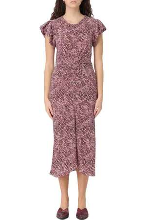 Isabel Marant Kjole, Dame, Lilla, 2XS, Lilla Flutterærme Midi Kjole
