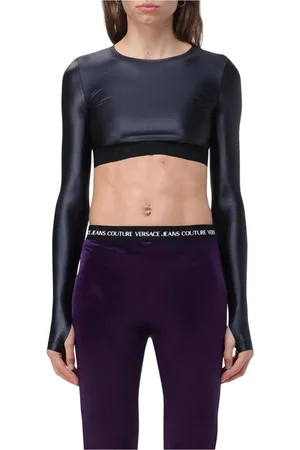 VERSACE Top, Dame, Sort, M, Elegant Sort Crop Top Kvinders Mode