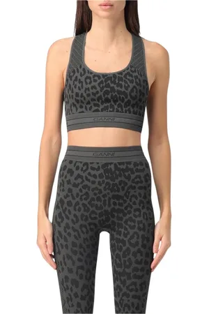 Ganni Top, Dame, Sort, S, Uld, Leopard Print Sports Bra
