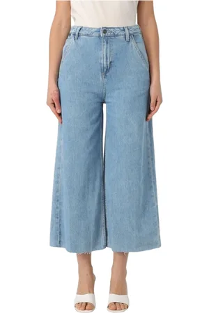HUGO BOSS Jeans, Dame, Blå, W30, Denim, Rå Hem Cropped Wide Leg Jeans