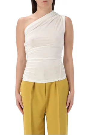 Elisabetta Franchi Top, Dame, , L, Uld, Marineblå One Shoulder Rynket Top