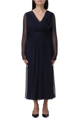 Alberta Ferretti Kjole, Dame, Blå, L, Chiffon, Blå Sheer Sleeves Midi Kjole