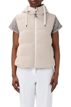 Brunello Cucinelli Jakke, Dame, Gul, 2XS, Luksus Strikket Puffer Vest
