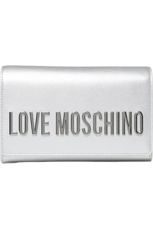 Moschino Taske, Dame, Grå, ONE SIZE, Uld, Sølv Logo Clutch Mini Taske