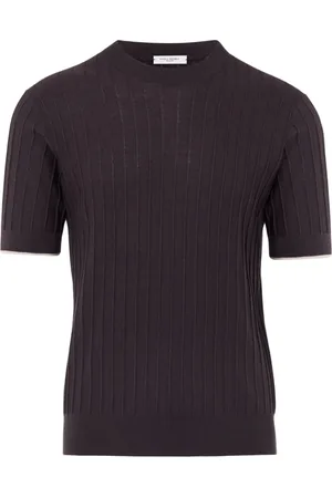 Paolo Pecora Top, Herre, Brun, M, Bomuld, Brun Silke T-shirt med Hvid Kant