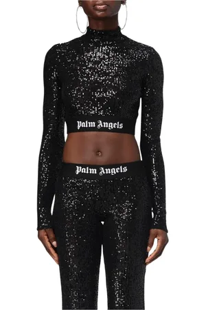 Palm Angels Top, Dame, Sort, XS, Uld, Sort Paillet Mock Neck Top