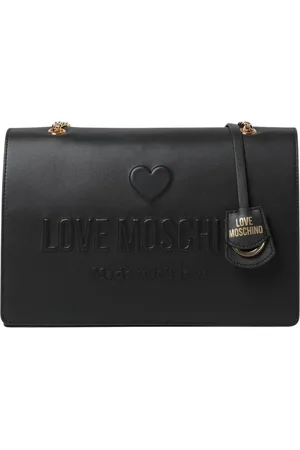 Moschino Taske, Dame, Sort, ONE SIZE, Uld, Sort Skuldertaske med Præget Logo