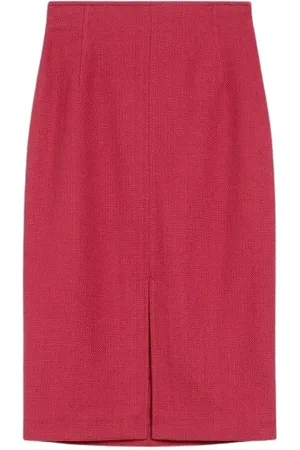 Max Mara Nederdel, Dame, Rød, L, Bomuld, Hindbær Midi Nederdel med Slids