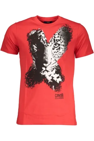 Roberto Cavalli Top, Herre, Rød, M, Tryk Logo Rund Hals T-Shirt