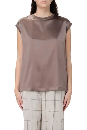 Brunello Cucinelli Bluser & Skjorter, Dame, Brun, XS, Elegant Silkebluse Korte Ærmer