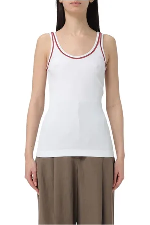 Brunello Cucinelli Top, Dame, Hvid, L, Bomuld, Hvid Ribbet Tank Top Elegant Stil