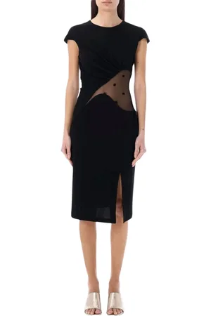Givenchy Kjole, Dame, Sort, S, Sort Sheer Panel Midi Kjole