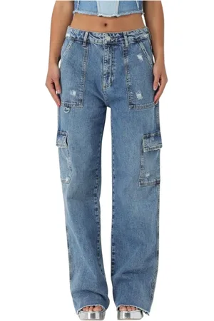 Chiara Ferragni Jeans, Dame, Blå, XS, Bomuld, Slidte Utility Jeans til Kvinder