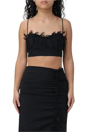 Ganni Top, Dame, Sort, M, Sort Crop Top med Bue Detalje Sæt